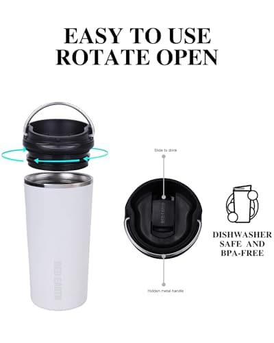 GiNT 17oz Travel Mug with Infuser and Two Lids. Vacuum Insulated 316 Stainless Steel Coffee Mug. Dishwasher Safe Mug with Tea Strainer for Hot and Cold Brew Coffee or Tea(White) - Thumbnail 5