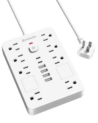 Bawmwim Surge Protector Power Strip - 8 Outlets(1850W/15A) with 6 USB Ports（2 USB C, 6FT Flat Plug Extension Cord, Wall Mount Multi Plug Outlet Extender, ETL Listed for Home, Dorm Room, White - Image 1