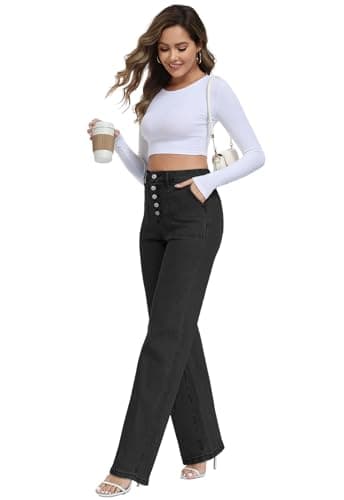 MARIASHA Wide Leg Jeans for Women Straight Leg Stretchy Denim Trousers High Waisted Jean Pants - Thumbnail 6