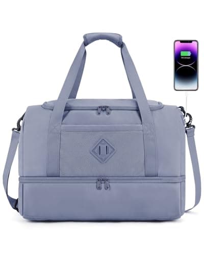 WANDF Travel Duffel Bag with Wet Pocket & Shoe Compartment, 18x14x8 Personal Item Bag with USB Charging Port, Water-Resistant Gym Weekender Overnight Carry-on for Women Men (Grey) - Image 1