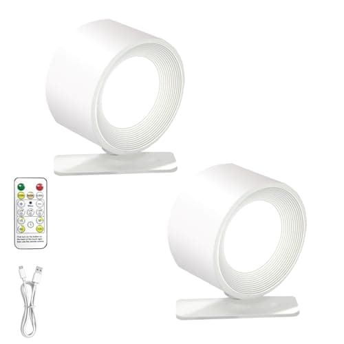 SOUDFK LED Wall Mounted Lights – 3-in-1 Rechargeable Wall Sconce with Remote, Wireless Battery Operated for Bedroom Reading, No Drill Adhesive Mount for Living Room Hallway（White-2PC） - Image 1