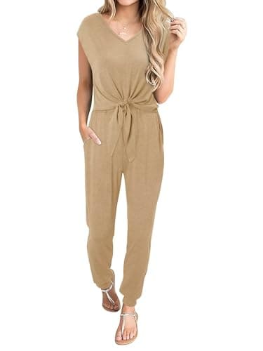 Magritta Ladies Summer 2 Piece Outfits Khaki Cap Sleeve Strappy Crop Top Joggers Pant Sets Plus Size Casual Tracksuit Lounge Wear 2026 XL - Image 1