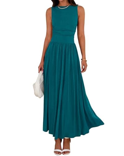 BTFBM Summer Maxi Dresses for Women 2025 Sleeveless Casual Ruched High Waisted Tank Long Sundress Flowy Beach Fall Dress(Lake Blue, X-Large) - Image 1