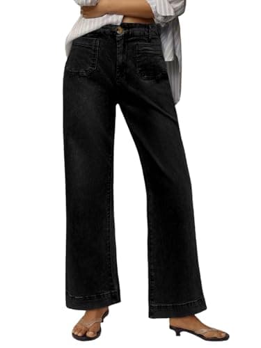 PEIHOT Womens High Waisted Wide Leg Jeans Trendy Stretchy Loose Straight Leg High Rise Flare Fall Denim Pants with Pocket 2025 Black - Image 1