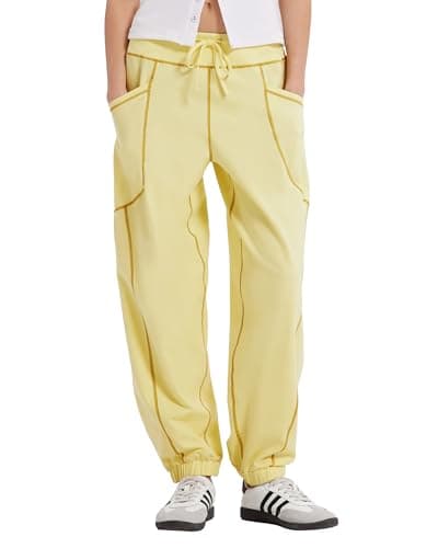 MOOSLOVER Women Baggy Casual Pants Cotton Lightweight Sweatpants Drawstring Mid Waist Athletic Lounge Joggers(M,Yellow) - Image 1