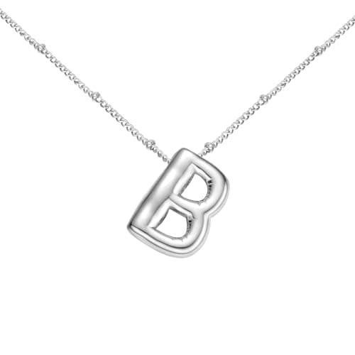 BOLAGTIER Bubble Letter Necklace Gold Plated Balloon Initial Chunky Bubble Alphabet Pendant Necklace Trendy Jewelry Gift for Women (B, Silver) - Image 1