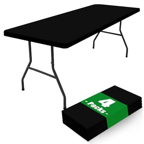 Moosfor Spandex 6 Foot Rectangle Table Cloth 4 Pack, Elastic Fitted Tablecloths for Picnic, Stretch Washable Patio Table Cover for Outdoor, Camping, Banquet and Parties (Black, 30"x72") - Image 1