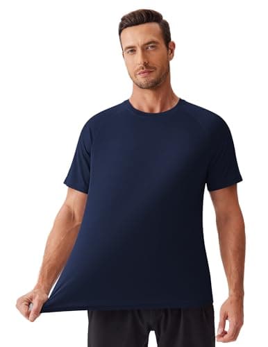 PINSPARK Mens Gym Workout Tshirts Moisture Wicking Shirts for Men Quick Dry T-Shirts Crewneck Plain Tees Navy Tshirt Men - Thumbnail 2