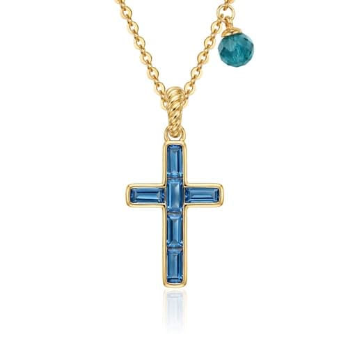 LADYGD Cross Necklace for Women, 14K Gold Plated Baguette Cubic Zirconia Removable Pendant Adjustable Dainty Jewelry Blue - Image 1