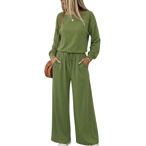 GAMISS Dressy Rompers for Women 2025 Long Sleeve Fall Casual Jumpsuits One Piece Drawstring Elastic Waist Overalls Green XL - Image 1