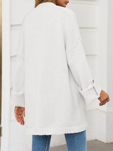Saodimallsu Womens Oversized Long Cardigan Sweaters Casual Open Front Chunky Knit Slouchy Fall Trendy Sweater Coats White - Thumbnail 5
