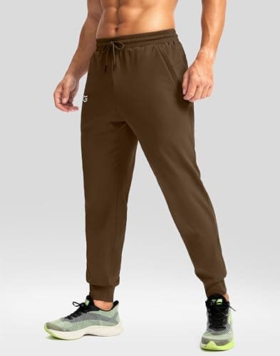 G Gradual Men's Fleece Joggers with Zipper Pockets Winter Warm Pants Water Resistant Athletic Workout Gym Sweatpants for Men(Brown,L) - Thumbnail 2