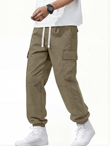 Crastimo Men Baggy Fishing Pants Big and Tall Tapered Leg Heavyweight Soft Comfy Jogging 4 Pockets Cozy Sweatpants 2026 Spring Valentine Day Khaki L - Thumbnail 6