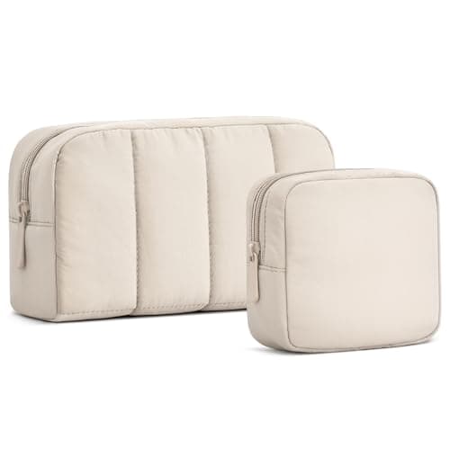 oscaurt 2 Pcs Makeup Bag Travel Toiletry Bag for Women Puffy Padded Cosmetic Pouch Purse Wide-open Makeup Organizer Case Travel Essentials - Image 1