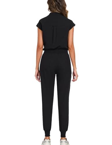 VECARDI Scrub Pants for Women Four Way Stretch Yoga Joggers High Rise Zipper Cargo Pants with 5 Pockets Classic Black - Thumbnail 4