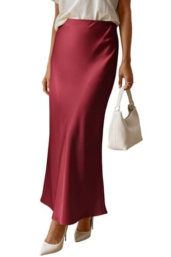 LORJIO Satin Skirts for Women Long Flowy Silk Business Casual Formal Elegant High Waisted A Line Maxi Skirts 2026 Work Dressy Outfits Burgundy M - Image 1