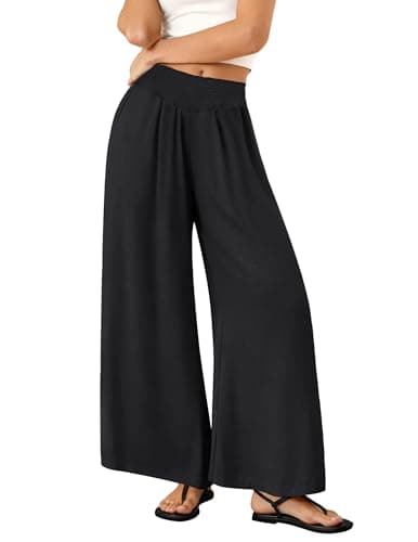 LOOKBOHO Women's Summer Wide Leg Pants Bootcut Smock High Waist Travel Flowy Palazzo Casual Baggy Slacks Trouser with Pockets Black Small - Image 1