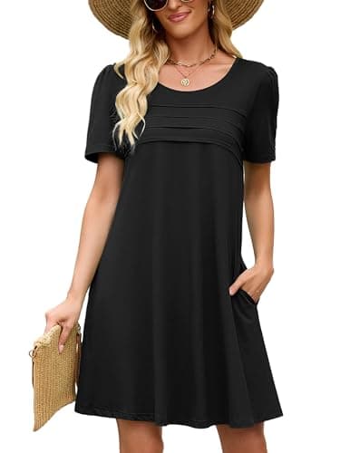 Heymoments Women's Short Sleeve Dress Black Small Round Neck Casual Flowy Midi Sundress Comfy Tshirt Ladies Teachers Summer Beach Swing 2026 Novelty Dresses with Pockets - Image 1