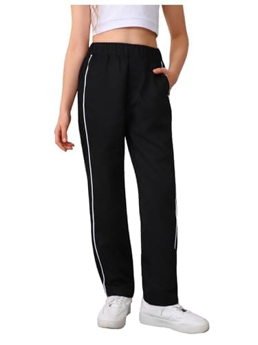 GORGLITTER Girl's Striped Baggy Sweatpants Lightweight Wide Leg Athletic Workout Gym Sweat Pants Black 12 Years - Image 1