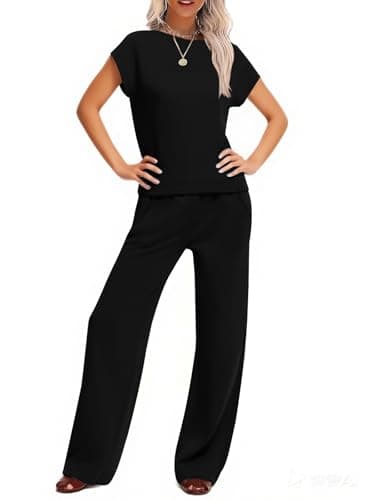 COCOMARTS Women's Summer 2 Piece Sets Lounge Set Short Sleeve Wide Leg Casual Beach Vacation Clothes Tracksuit Matching Travel Outfits - Image 1