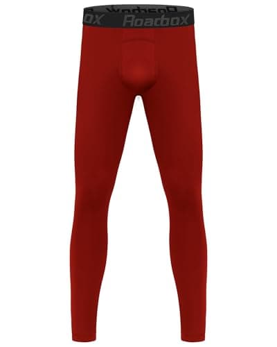 Roadbox Boys Compression Pants Youth Quick Dry Spandex Tights Leggings for Running Football Basketball Tomato Red - Image 1