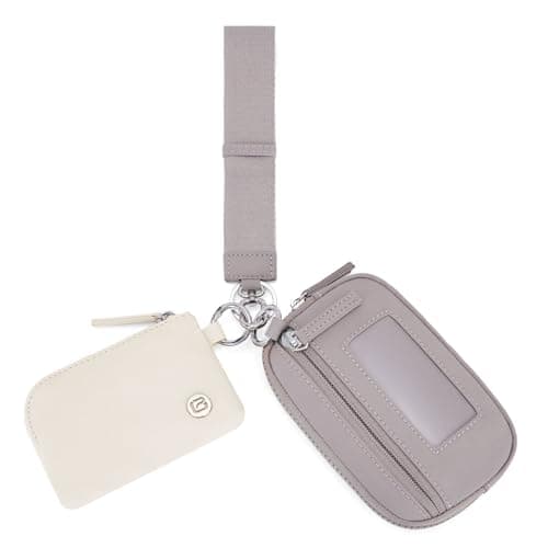 POIUGOYA Keychain Wristlet Wallet,Dual Pouch Wristlet Portable,Nylon RFID Coin Purse Small Wallet with key ring,ID Window - Image 1