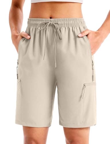 Cyasundent Women's 9" Hiking Cargo Shorts Lightweight Stretch Quick Dry Athletic Golf Summer Bermuda Shorts for Women (Khaki_XXXL) - Image 1
