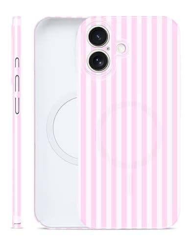 Aitipy Magnetic Striped Phone Case for iPhone 16 Plus, Compatible with MagSafe, Cute Stripe Fashion Aesthetic Soft TPU Slim Shockproof Protective Phone Cover for Women Girls-Pink - Image 1