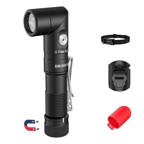 SMINGXI T5 1400 Lumens Rechargeable LED Flashlight, 90 Degree Adjustable Head, EDC Tactical Flashlight,Magnetic AA Pocket Work Light with Red Diffuser & Clip for Camping, Hiking, Emergency