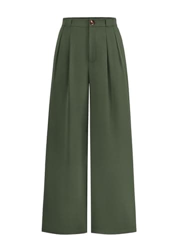 KIRUNDO Wide Leg Dress Pants for Women High Waisted Office Work Trousers Business Casual Slacks Button Flowy Palazzo Pant(Sage Green, XX-Large) - Image 1