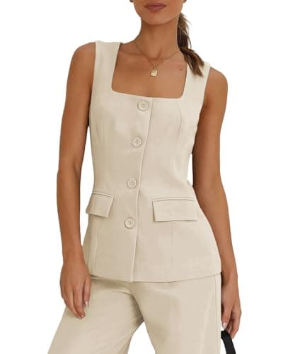 Tankaneo Women's Single Breasted Vests Square Neck Sleeveless Slim Fitted Work Office Waistcoats - Image 1