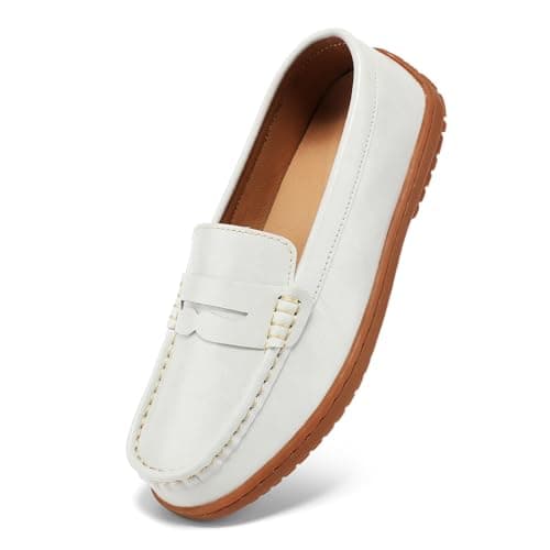 BEAUSEEN Women's Classic Handsewn Penny Loafers - Casual Slip On Moccasin Driving Shoes Lightweight Walking Flats Comfort Women Loafer Shoes, White, 10.5 US - Image 1
