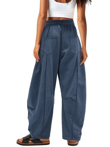 Dokuritu Barrel Pants Women Casual Drawstring Baggy Sweatpants Elastic Waist Wide Leg Lounge Pants with Pockets - Thumbnail 2
