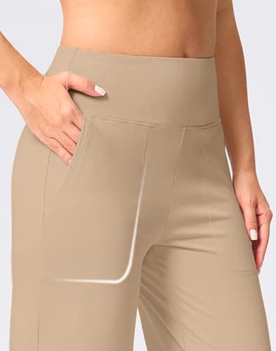 G Gradual Women's Capri Pants with Pockets High Waist Yoga Pants Wide Leg Workout Crop Summer Pants for Casual, Travel, Exercise(Khaki, Inseam 21, XXXL) - Thumbnail 4