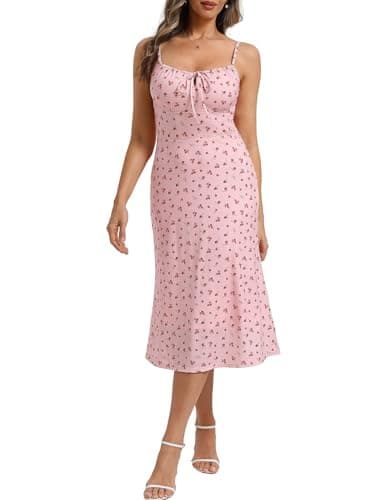 Belle Poque Floral Dress for Women Summer Backless Spaghetti Strap Dresses Cami Dresses Tea Party Dress (Red Floral,2XL) - Image 1