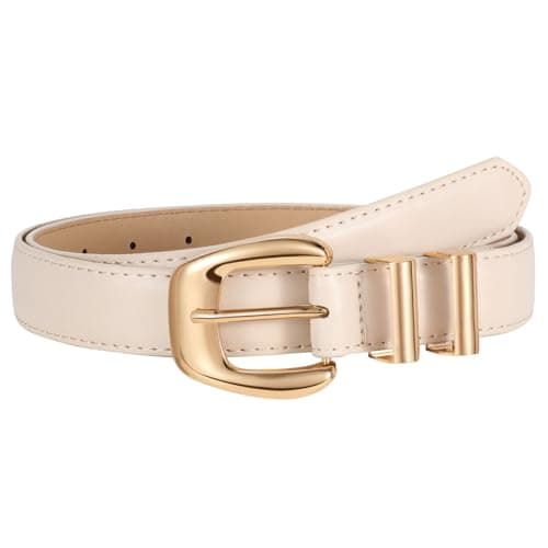 JASGOOD Women Leather Belt with Gold Buckle Plus Size Belt for Jeans Pants PU Leather Waist Belt for Ladies，Beige - Image 1