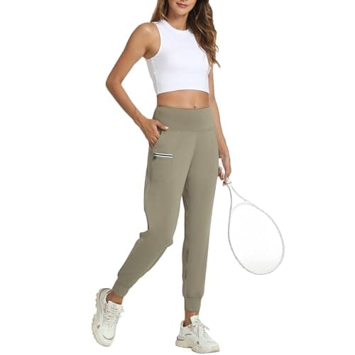 Rrosseyz Women's Joggers with Zipper Pockets Lightweight Soft Workout Athletic Pants for Camping Running Outdoor(Khaki,S) - Thumbnail 6