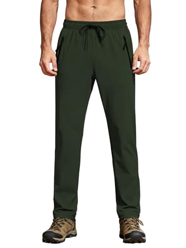 Mens Hiking Pants Water Resistant Quick Dry Lightweight Sweatpants Elastic Waist Drawstring UPF 50+ Cargo Tactical Athletic Travel Outdoor Fishing Army Green XXL - Thumbnail 2