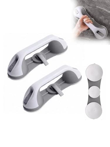 2-Pack Heavy Duty Suction Grab Bars 3 Suction Cups No Drill Removable Safety Handrails for Seniors Elderly Disabled Waterproof for Bathroom Shower Tub Toilet Supports Up to 250 LBS 113.4 KG