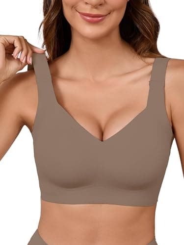 Moodclo Womens Push Up Everyday Bras Coffee 2X-Large Comfortable Wireless Bralettes V Neck Seamless Bra Smooth Brassiere Wire Free Basic Bras - Image 1
