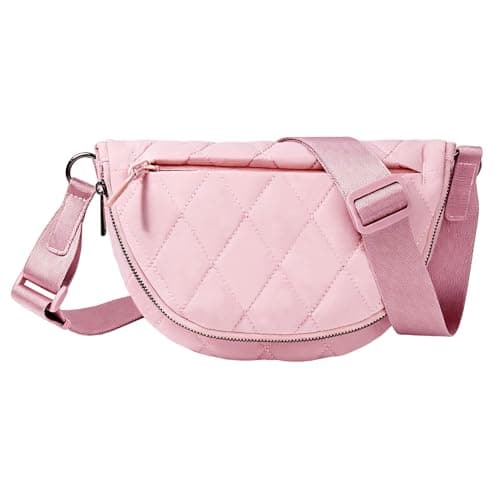 Fashion Puffy Crescent Moon Bag For Women & Men - Medium Nylon Shoulder Bag With Adjustable Strap, Lightweight & Foldable Design (B-pink) - Image 1