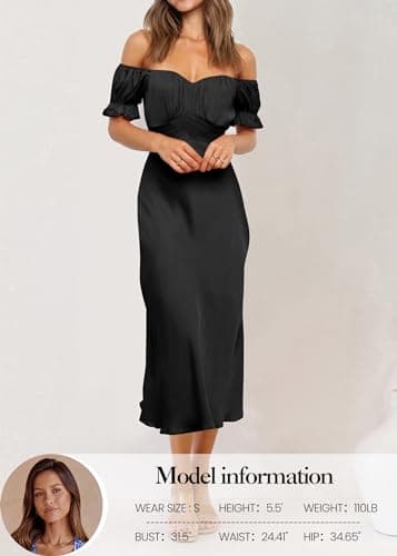 KIRUNDO Women's 2026 Spring Summer Satin Wedding Guest Midi Dress Off The Shoulder Wrap Party Cocktail Formal Prom Dresses(Black, Large) - Thumbnail 4