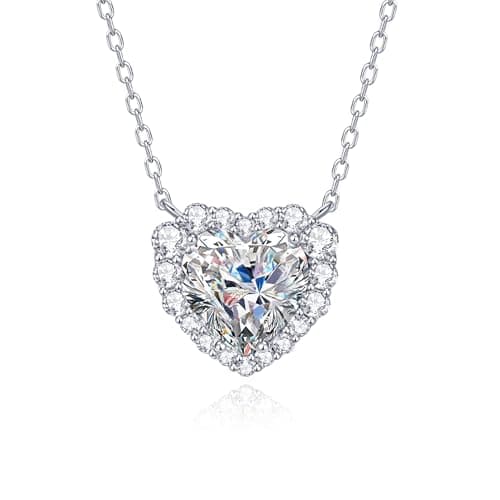 Moissanite Necklace for Women, 2.0 CT 925 Sterling Silver Heart Pendant Necklace, D Color VVS1 Love Necklaces for Wife Girlfriend Mom, Dainty Diamond Jewelry Gift for Birthday Anniversary Wedding - Image 1