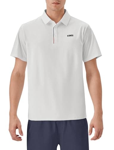 K-Swiss Men's Heritage Suit Collar Polo, Golf Polo Shirts for Men, Casual Short Sleeve Dress Shirt for Work Business, White L - Image 1
