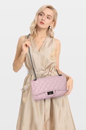 Gladdon Quilted Crossbody Purse for Women Trendy Ladies Shoulder Bag with Chain Designer Purses Light Purple I - Thumbnail 2