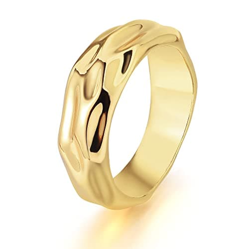 Valloey Rover Gold Rings for Women 14K Gold Filled Band Rings Statement Ring Chunky Jewelry Gift for Women Comfort Fit Size 7 (Smooth Texture 7) - Image 1