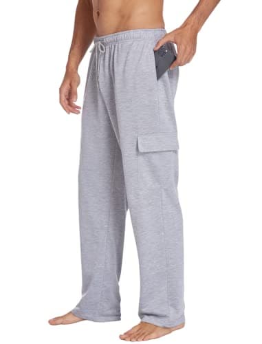 Deyeek Men's Lightweight Cargo Sweatpants with Pockets Baggy Cargo Sweat Pants for Men Straight Leg Grey Sweatpants for Men - Image 1