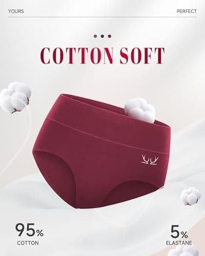 RUIXUE Women's Underwear High Waisted Ladies Cotton Panties Breathable Stretch Full Coverage Postpartum Brief 5Pack - Thumbnail 4