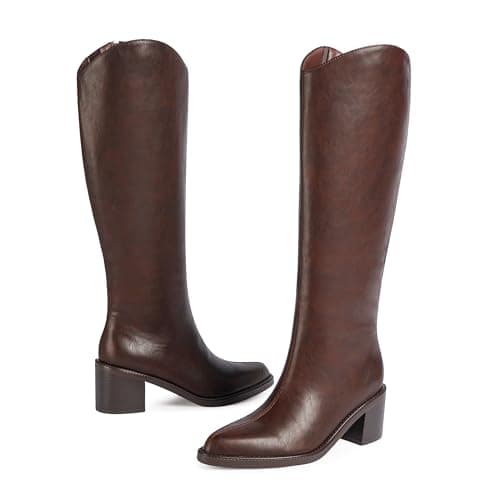 Modatope Women's Knee High Boots Pointed Toe Chunky Block Heel Tall Boots with Side Zipper Long Boot - Thumbnail 6