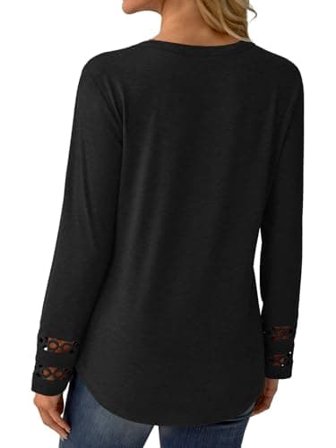 GKBK Women’s Long Sleeve V Neck Tunic Top Casual Dressy Blouse Business Loose Fit Trendy 2025 Fall Outfits Black L - Thumbnail 5